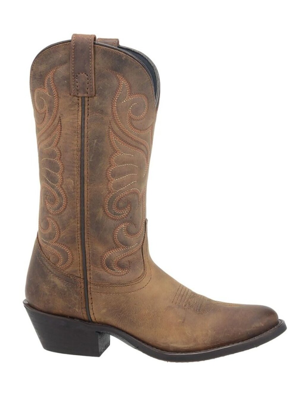 Womens Bridget Embroidered Round Toe Casual Boots Mid Calf Low Heel 1-2" - Brown